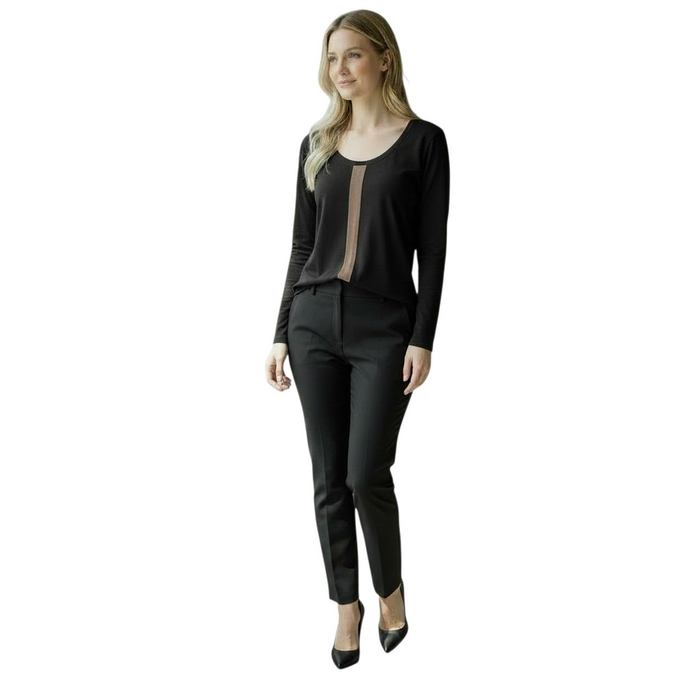 Theory Lightweight Scoop Neck Top Women's Small Black Semi-Sheer Long Sleeve